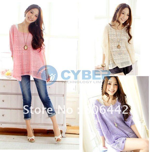 Free Shipping 2012 New Women's Fashion Dolman Batwing Sleeve Loose Sweater Knitting Shirt