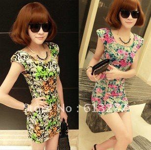 Free shipping! 2012 New women's Summer sexy nightclub skull/ flower tight-hip mini dress D72