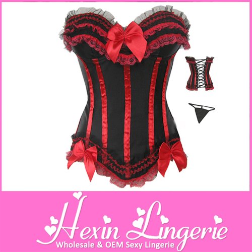 Free shipping 2012 New Women Sexy Plus Size Red Satin Corset With Lace Trim LB4160R