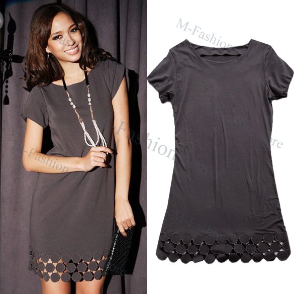 Free shipping 2012 New Women Stylish Fashion Tulip Cuff Circle Gray Mini Dress