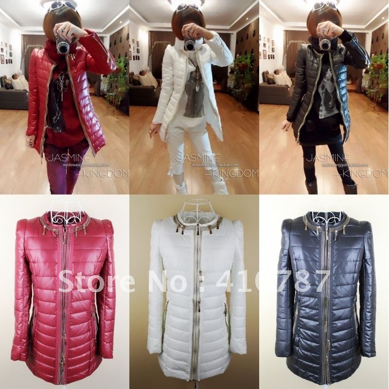 Free Shipping 2012 Newest Fashion Winter Women's Cotton Padded Jacket with O-neck Low Collar Slim Coat Outwear 4 Colors ML02