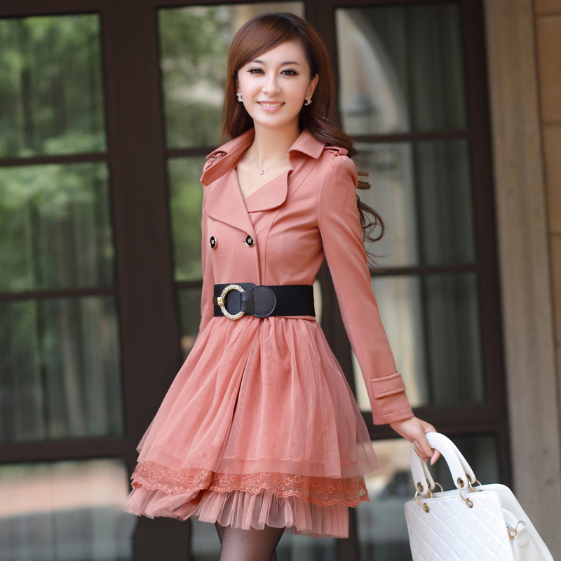 free shipping  2012 newest lace patchwork  trench dress coat for women Super fashion lace trench coat