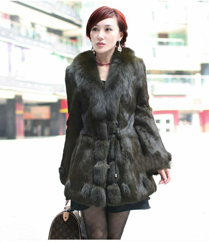 free shipping~2012 newest noble ladies Fashion fur coat\rabbit  coat with True fox fur collar ,ladies outerwear 12F1