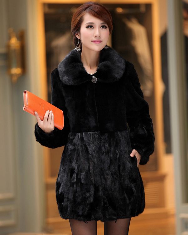 free shipping~2012 newest noble ladies' Fashion long  mink fur coat ,ladies outerwear\ fur garment black M-4XL 12F40