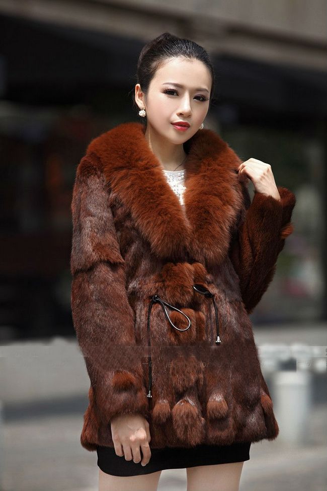 Free shipping~2012 newest noble ladies' Fashion rabbit fur coat with True fox fur collar ,ladies outerwear 12F4