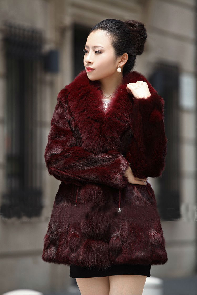 Free shipping~2012 newest noble ladies' Fashion rabbit fur coat with True fox fur collar ,ladies outerwear 12F5