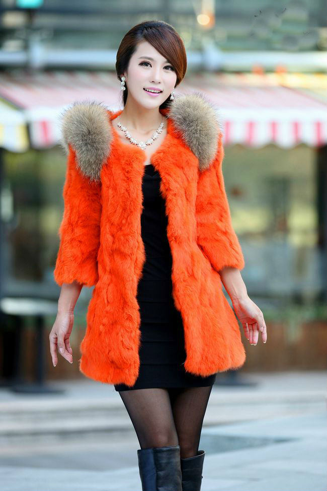 free shipping~2012 newest noble ladies' Fashion rabbit fur coat with True Raccoon Fur Collar,ladies outerwear  M-3XL 12F10