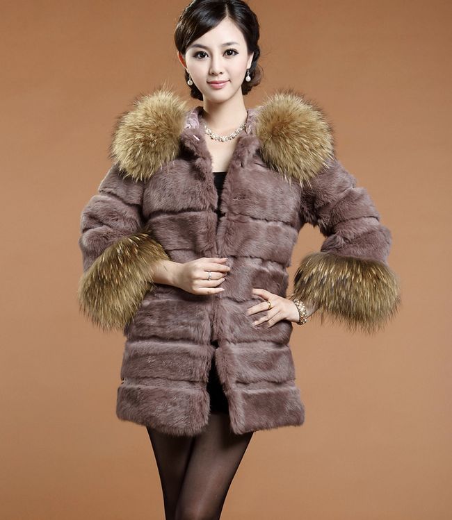 free shipping~2012 newest noble ladies' Fashion rabbit fur coat with True Raccoon Fur Collar,ladies outerwear M-3XL 12F12