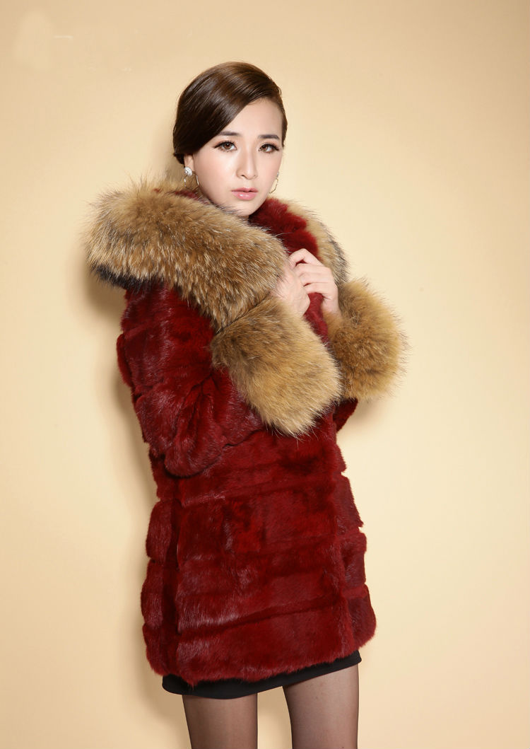 free shipping~2012 newest noble ladies' Fashion rabbit fur coat with True Raccoon Fur Collar,ladies outerwear M-3XL 12F39