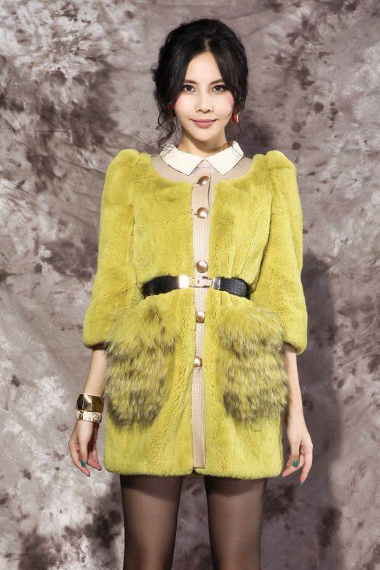 free shipping~2012 newest noble  ladies' Fashion rabbit fur coat with True Raccoon fur  Pocket,ladies outerwear 12F14