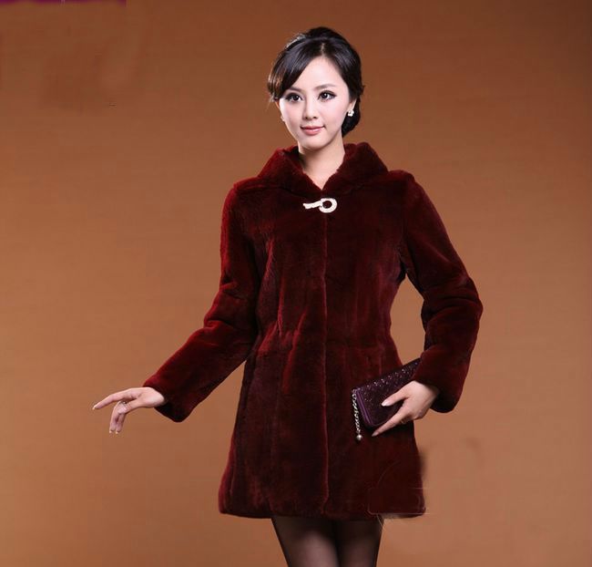 free shipping~2012 newest noble ladies' Fashion rex rabbit fur coat with hat,ladies fur garment \outerwear M-3XL 12F43