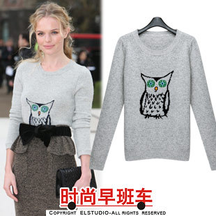 Free Shipping 2012 nibbuns owl all-match pullover knitted slim basic sweater female kn591