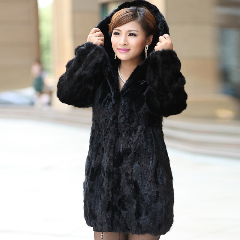 free shipping 2012 noble fight mink fur women's mink outerwear marten overcoat black medium-long