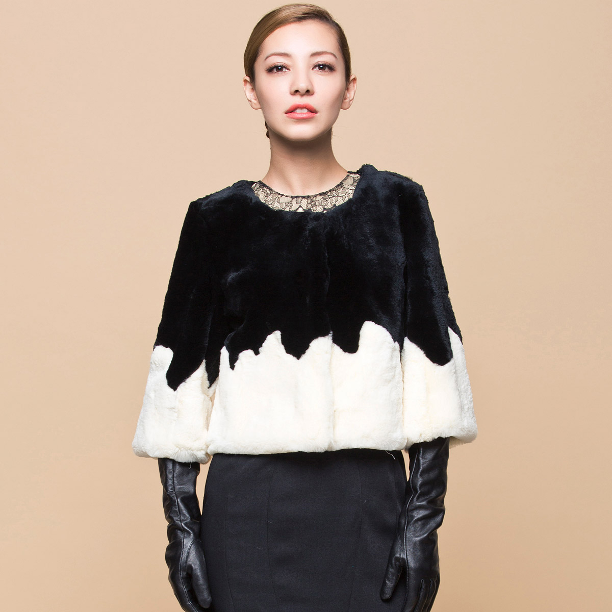 free shipping  2012 o-neck three quarter sleeve short design rex rabbit hair fur coat qzq-20040