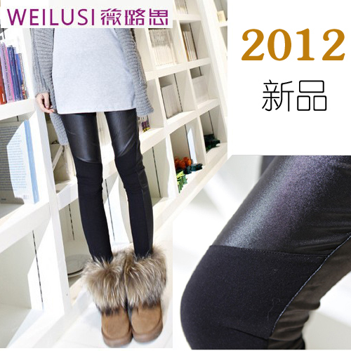 Free shipping 2012 pants faux leather cotton legging ankle length trousers boot cut jeans black