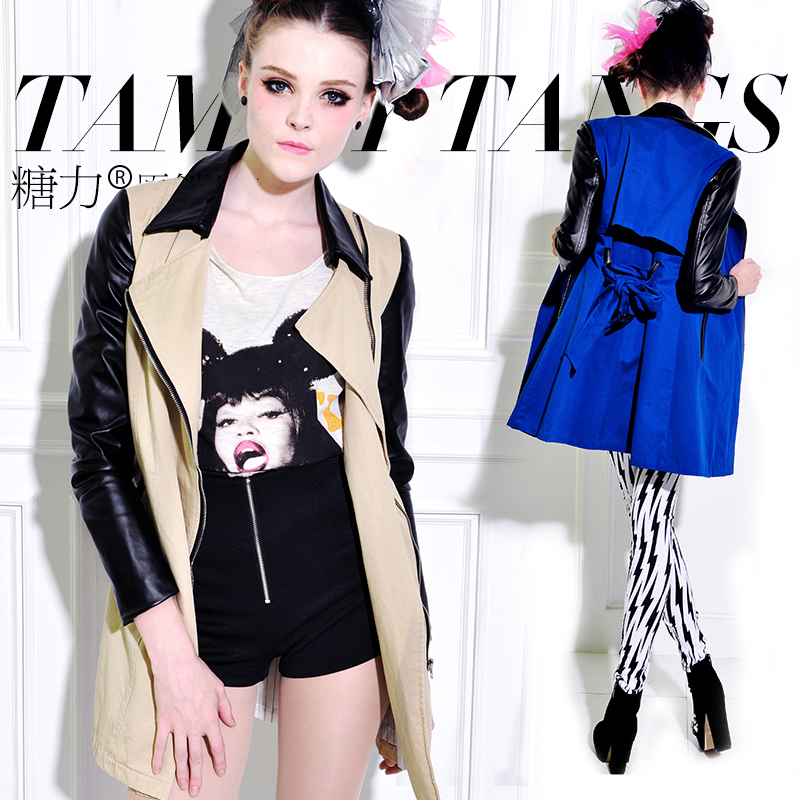 Free shipping , 2012 Paris Style Women 's Fashion Cool Patchwork Slim European Long New Trench , Ladies' Elegant Outwears,A649