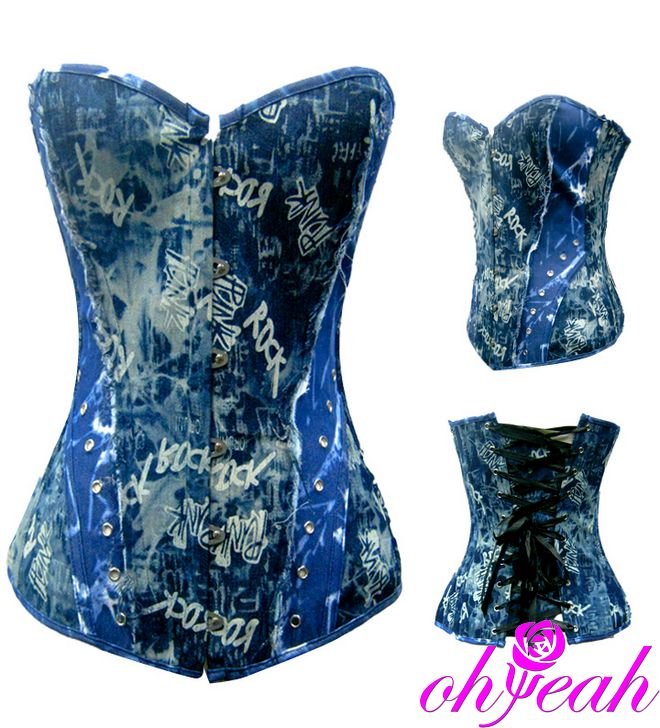 Free Shipping 2012 Personality Mixed Jeans Looking splicing sexy corsets bustiers A2211 OHYEAH brand