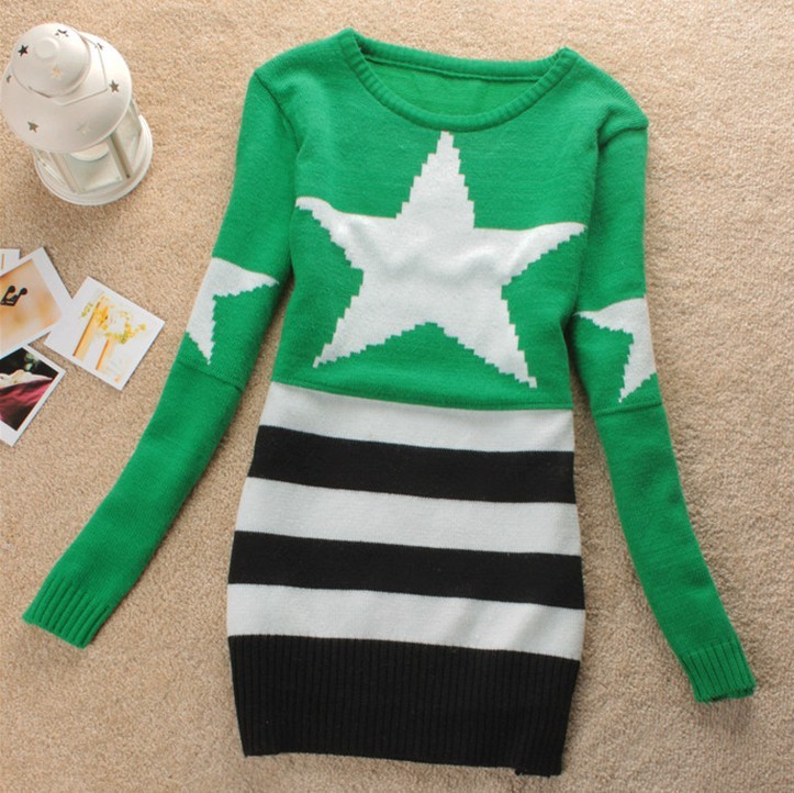 free shipping 2012 plus size long-sleeve stripe five-pointed star cute sweater female outerwear