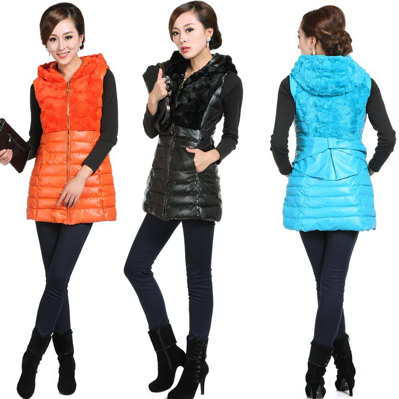 free shipping 2012 plus size vest PU patchwork vest outerwear women's medium-long female vest