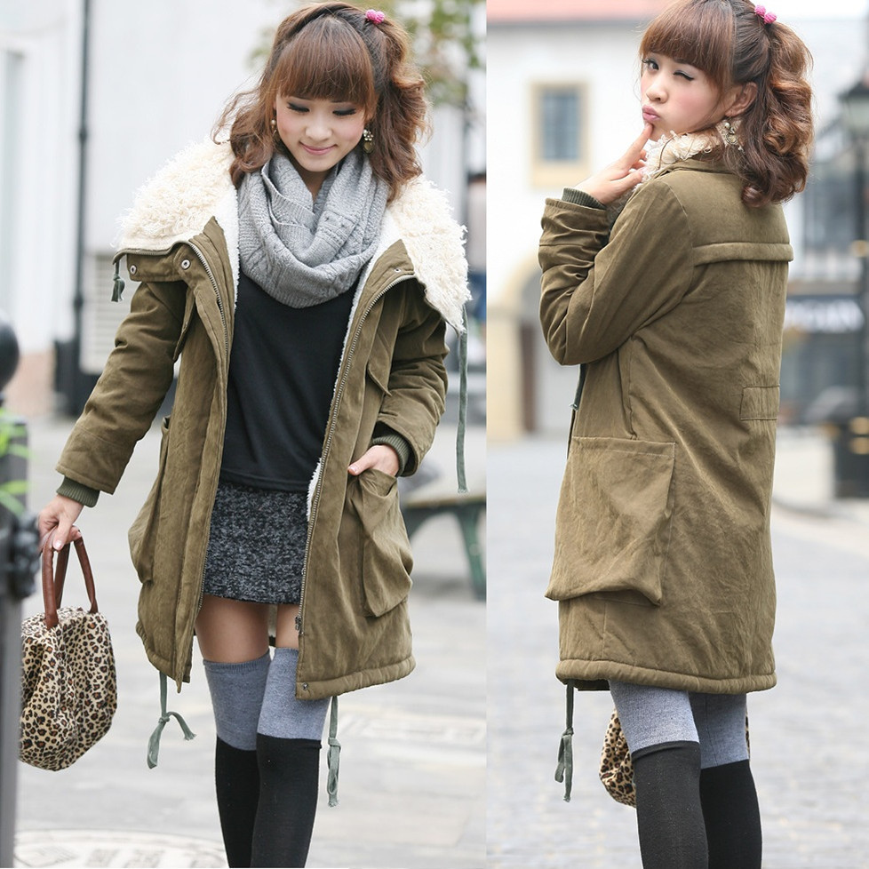 free shipping,2012 plus size women's clothing winter casual large lapel berber fleece medium-long wadded jacket outerwear