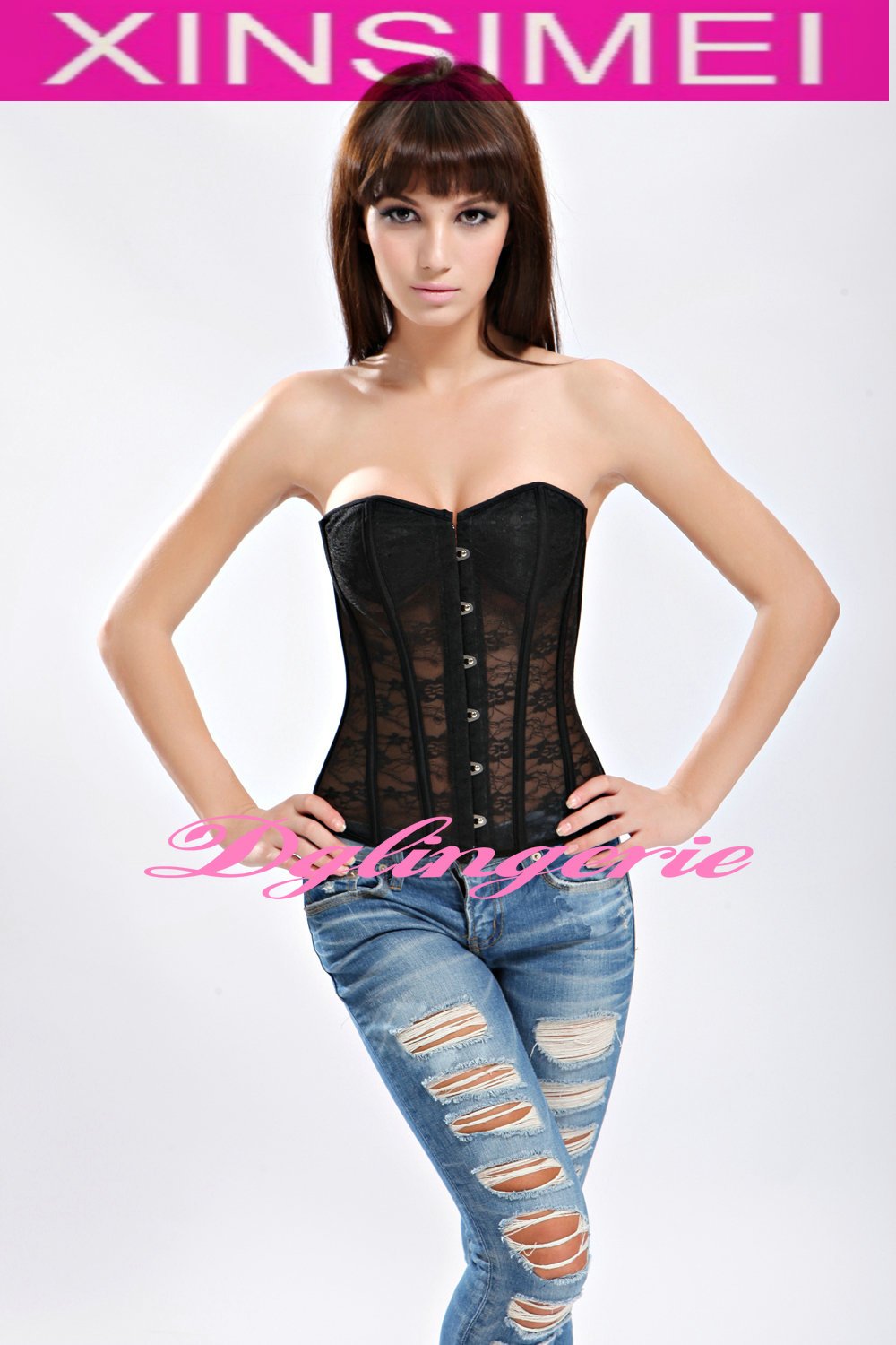 Free Shipping 2012 Popular Black Sheer Sexy Corset,Evening Corset