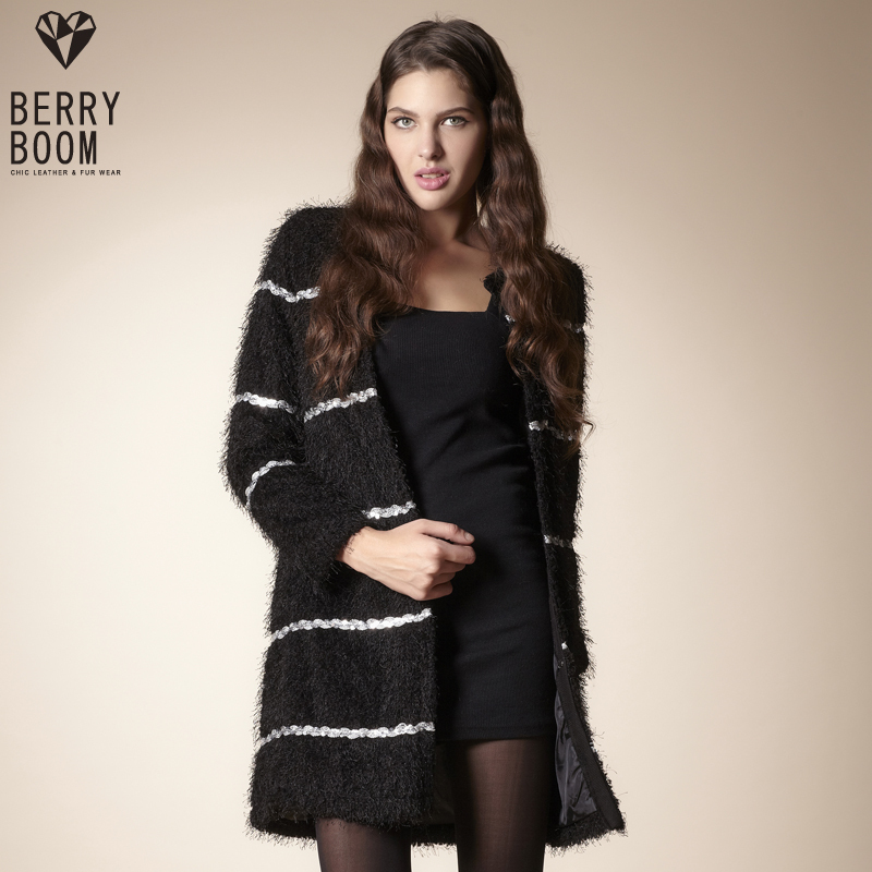 Free Shipping 2012 precious garland  women's artificial wool light bar sweater long-sleeve fur coat