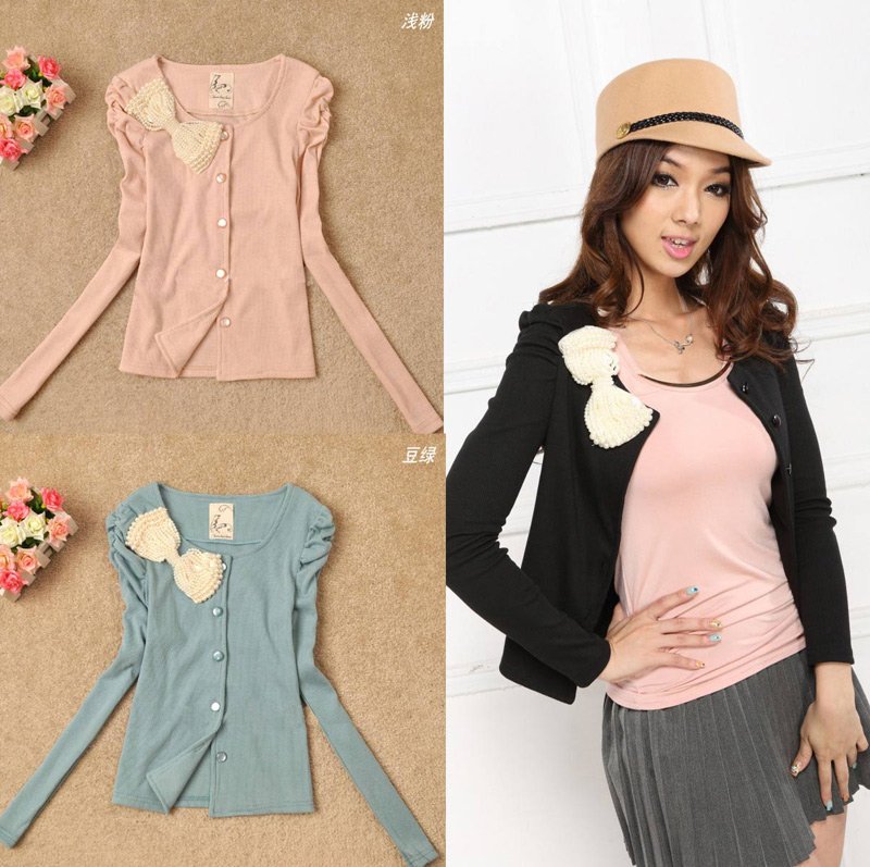 Free shipping 2012 princess pearls bowknot long-sleeve women's cardigan cape getlewoman jacket - J049