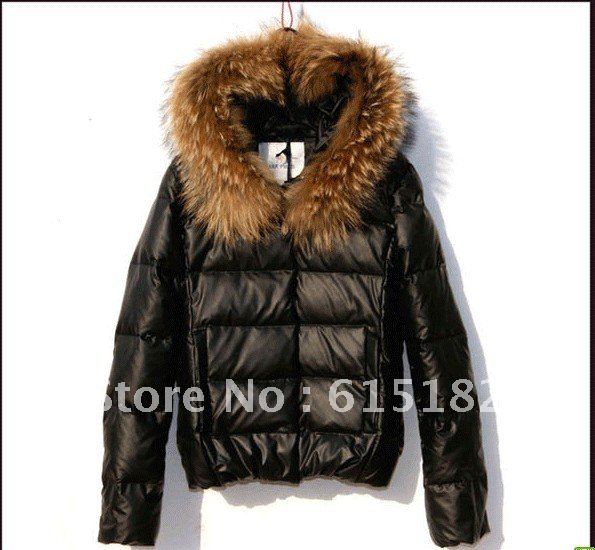 free shipping 2012 PU Leather Women  Wadded Jacket Women's Raccoon Fur Collar Thickening Down Coat Female PU Down Outerwear