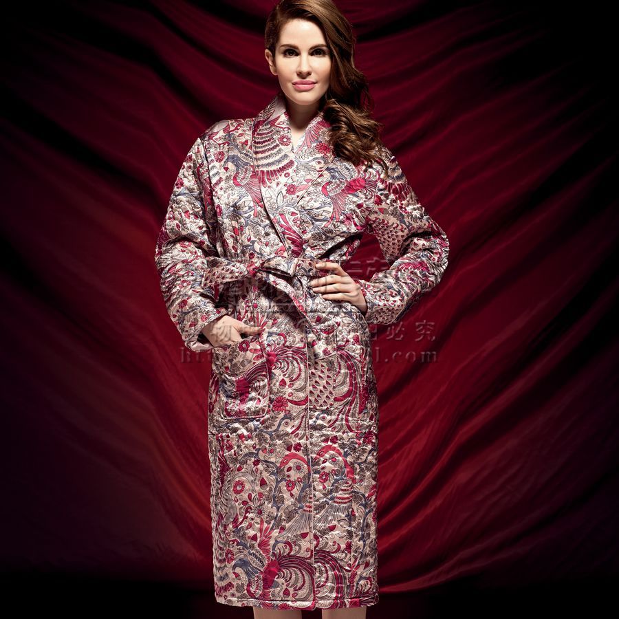 free shipping 2012 pure silk sleepwear mulberry silk thickening female robe winter cotton-padded b6003