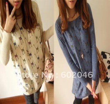 Free shipping 2012 qiu dong cartoon giraffe design knit unlined upper garment fashion loose a long-sleeved sweater knit shirt