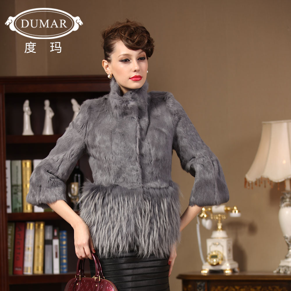 free shipping 2012 rabbit fur rabbit hair female slim three quarter sleeve short fur coat pc0636