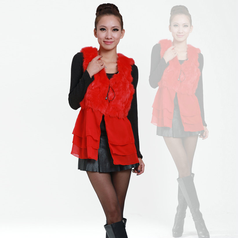 FREE SHIPPING! 2012 rabbit fur vest lace fur vest short design women's