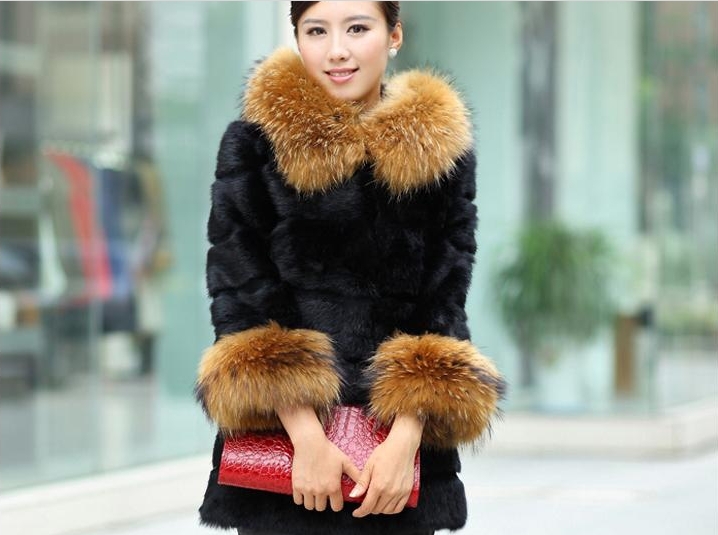 free shipping 2012 raccoon fur coat hooded female medium-long leather cape hare wool overcoat