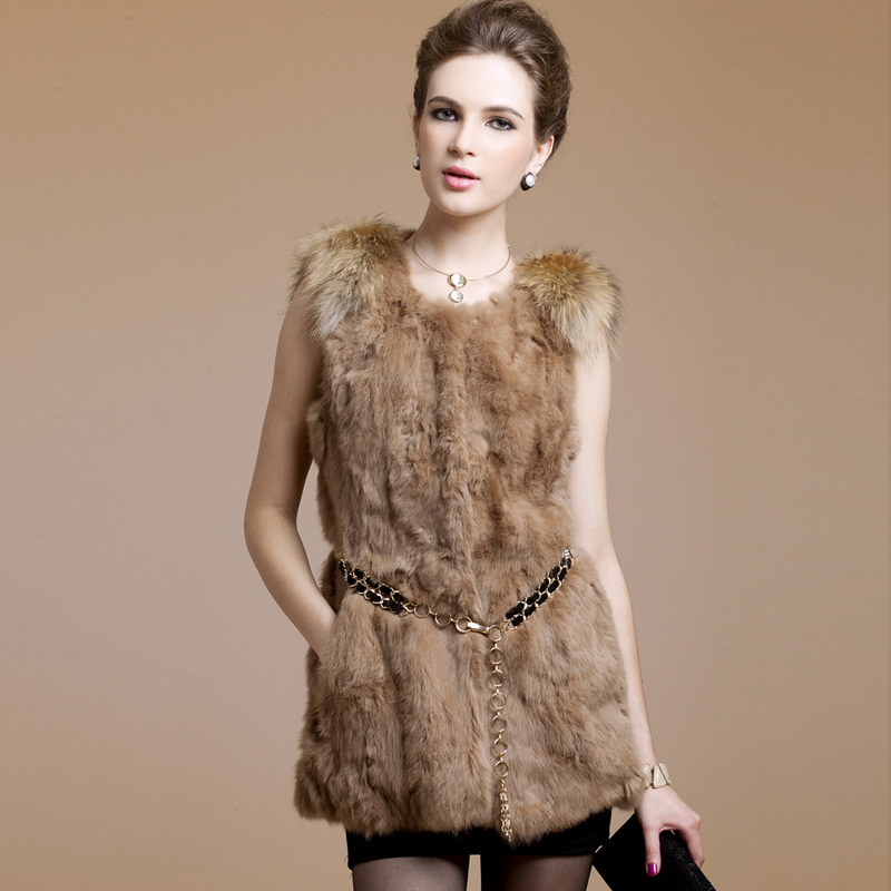 Free shipping ! 2012 raccoon fur rabbit fur vest medium-long 8255