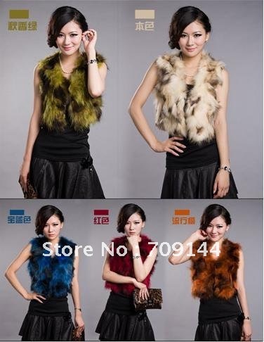 Free Shipping 2012  Raccoon fur short Waistcoat Vest women M L XL XXL