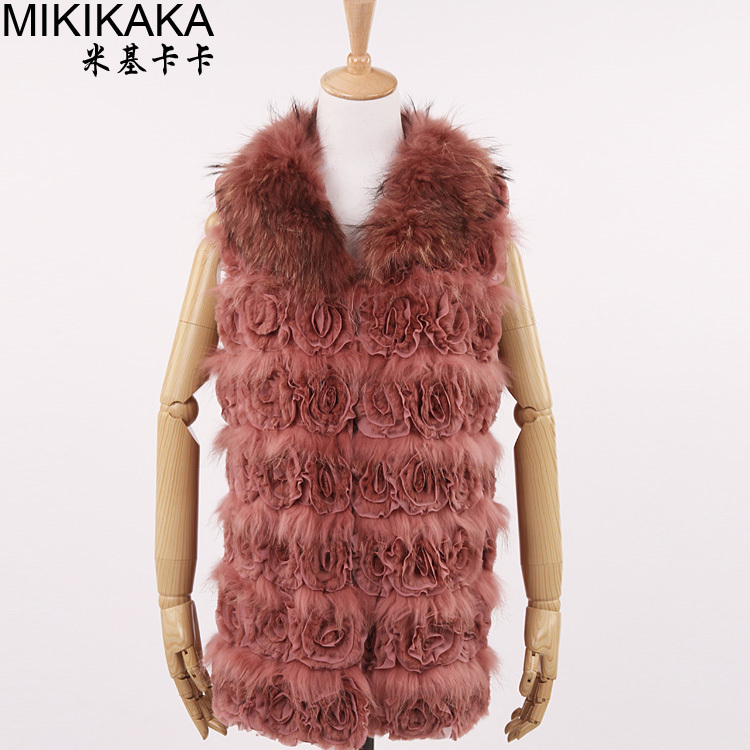 Free Shipping 2012 reccoon fur with disk flowers knitted fur vest women outerwear