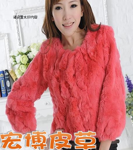 Free shipping, 2012 red rabbit fur short design outerwear women's o-neck coat