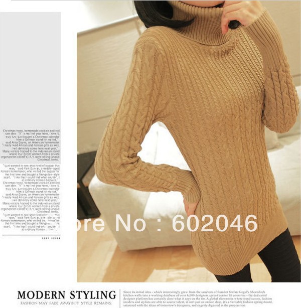 FREE SHIPPING 2012 RETRO CULTIVATE ONE'S MORALITY TALL COLLAR CABLE KNIT BOTTOMING SHIRT WOMEN SWEATER BOTTOMING SHIRT