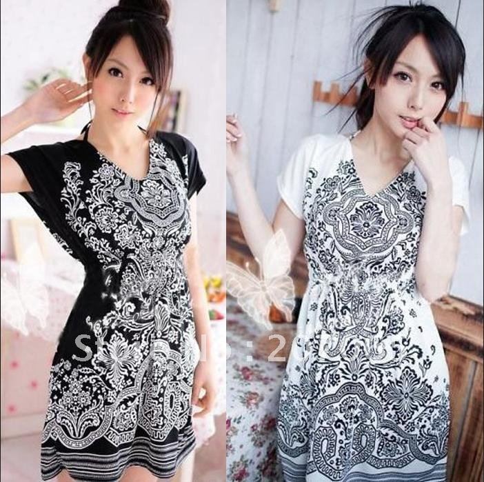 Free shipping  2012 Retro ladies'dress,V-neck short-sleeved design,women dress,vest dress  2colour