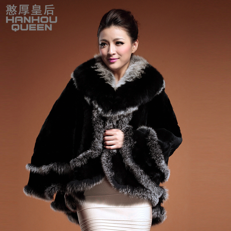 free shipping  2012 rex rabbit hair cashmere cape fox fur coat