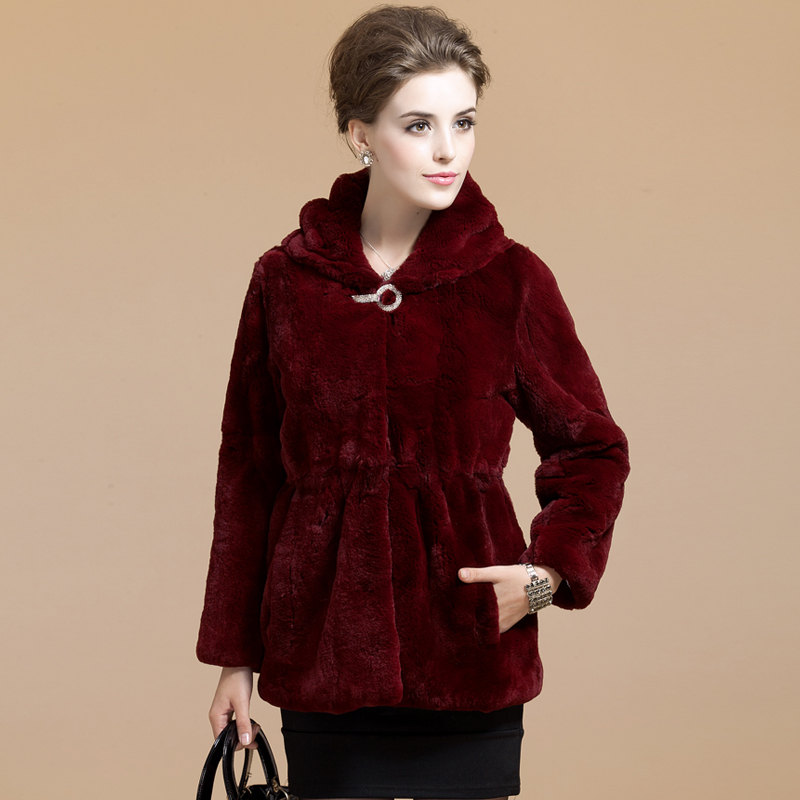 free shipping 2012 rex rabbit hair full leather fur coat slim women's medium-long overcoat