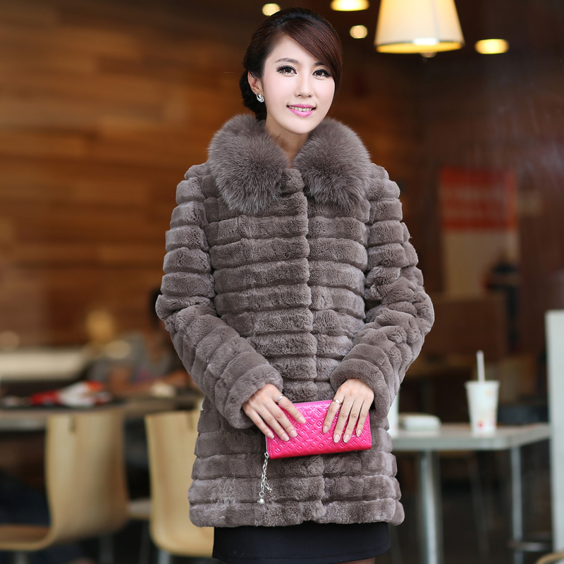 free shipping 2012 rex rabbit hair fur coat fox fur women's plus size medium-long overcoat