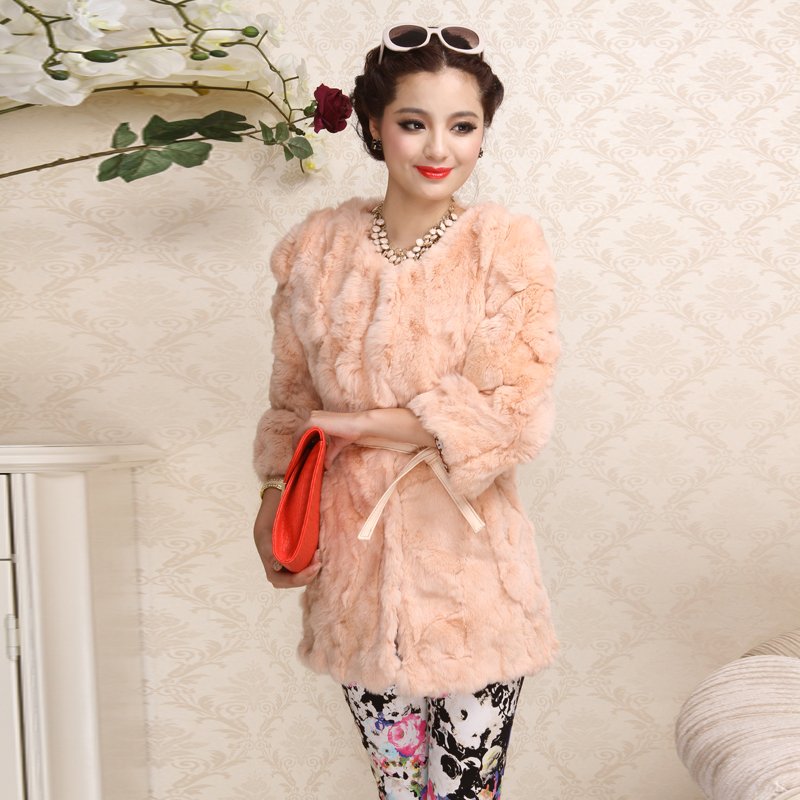 free shipping, 2012 rex rabbit hair medium-long fur coat three quarter sleeve o-neck top