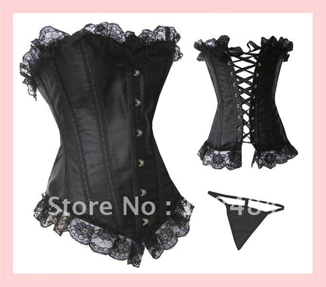 Free Shipping!2012 Satin Black Sexy Busty Corset Lingerie Wholesale And Corset