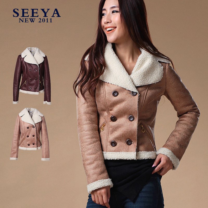 Free shipping 2012 seeya autumn women's short design outerwear suede fabric motorcycle slim leather clothing