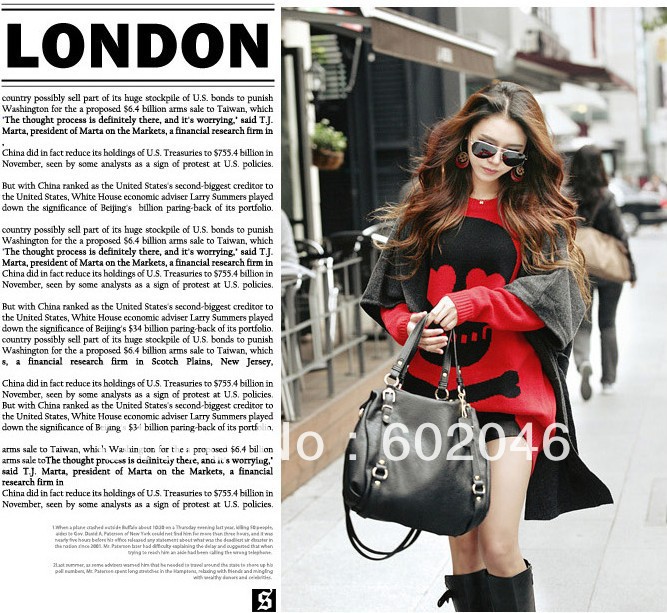 Free Shipping 2012 Sew Fashion Female Money Loose Coat Trendy Skeleton Head Street Style Knitted Sweater