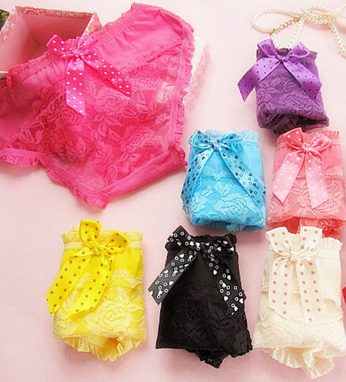 Free shipping 2012 Sexy bow women brief lace fashion lady's panty colorful lingerie underwear (6pcs/lot) N2039