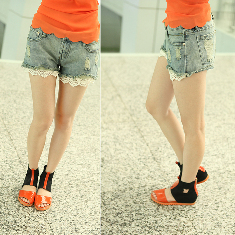 Free shipping 2012 sexy summer distrressed patchwork denim shorts 090