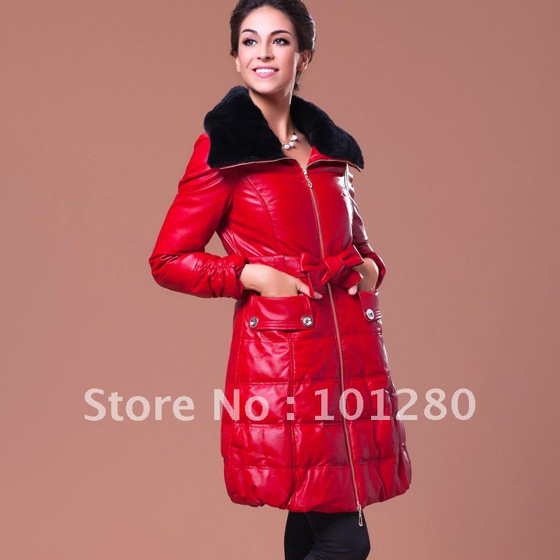 FREE SHIPPING 2012 sheepskin down coat genuine leather clothing female outerwear leather clothing