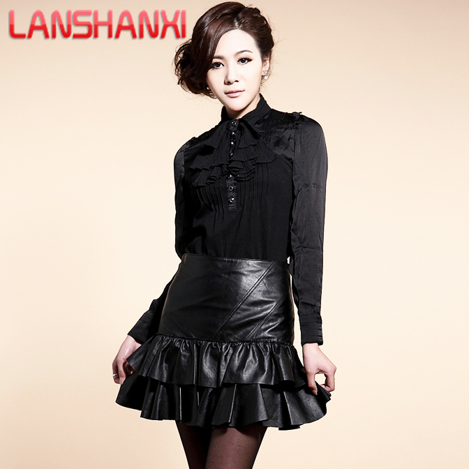 free shipping 2012 sheepskin  female genuine leather bust princess puff short skirt